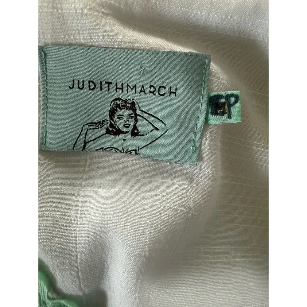 Judith March White Blue Gauze Tunic Top Coverup Vacation Resort Beach Club Sz M
